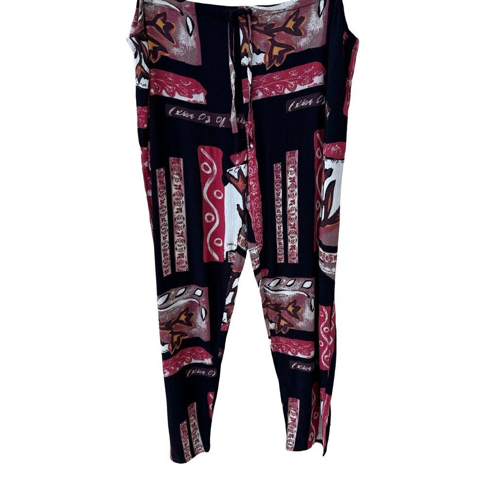 Surya Womens Abstract Geometric Floral Rayon Drawstring Crop Pants Black Red XL